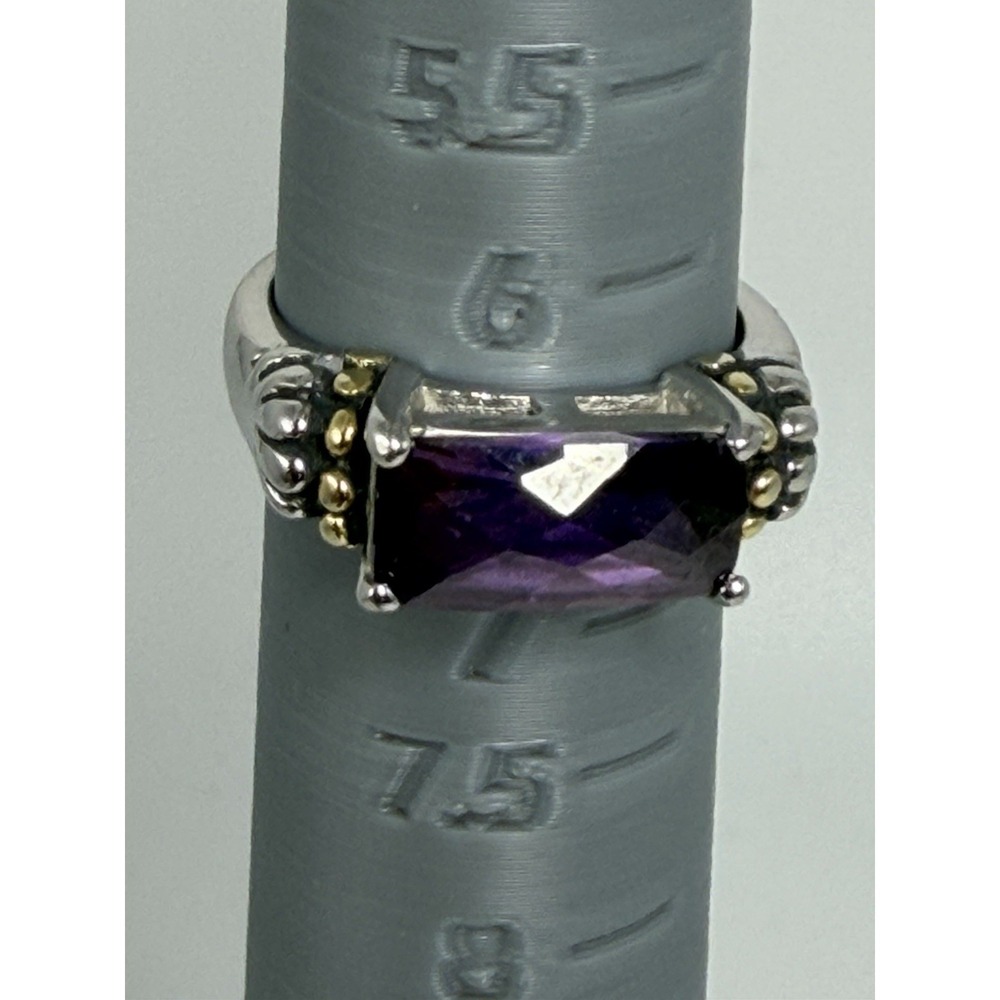925 Sterling Silver Purple Glass Ring Two Tone Size 6.25 Statement - Picture 6 of 8